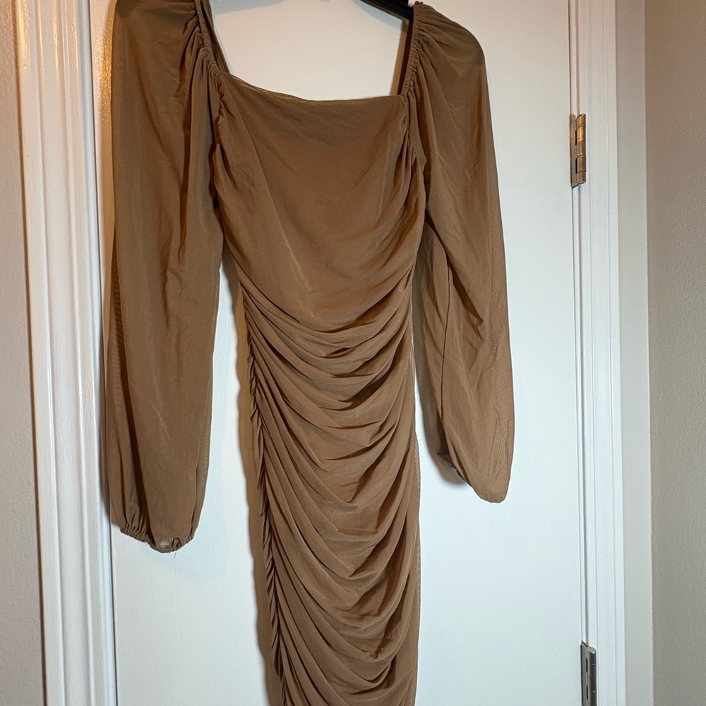 Elegant Brown Ruched Dress Homecoming/Wedding Guest